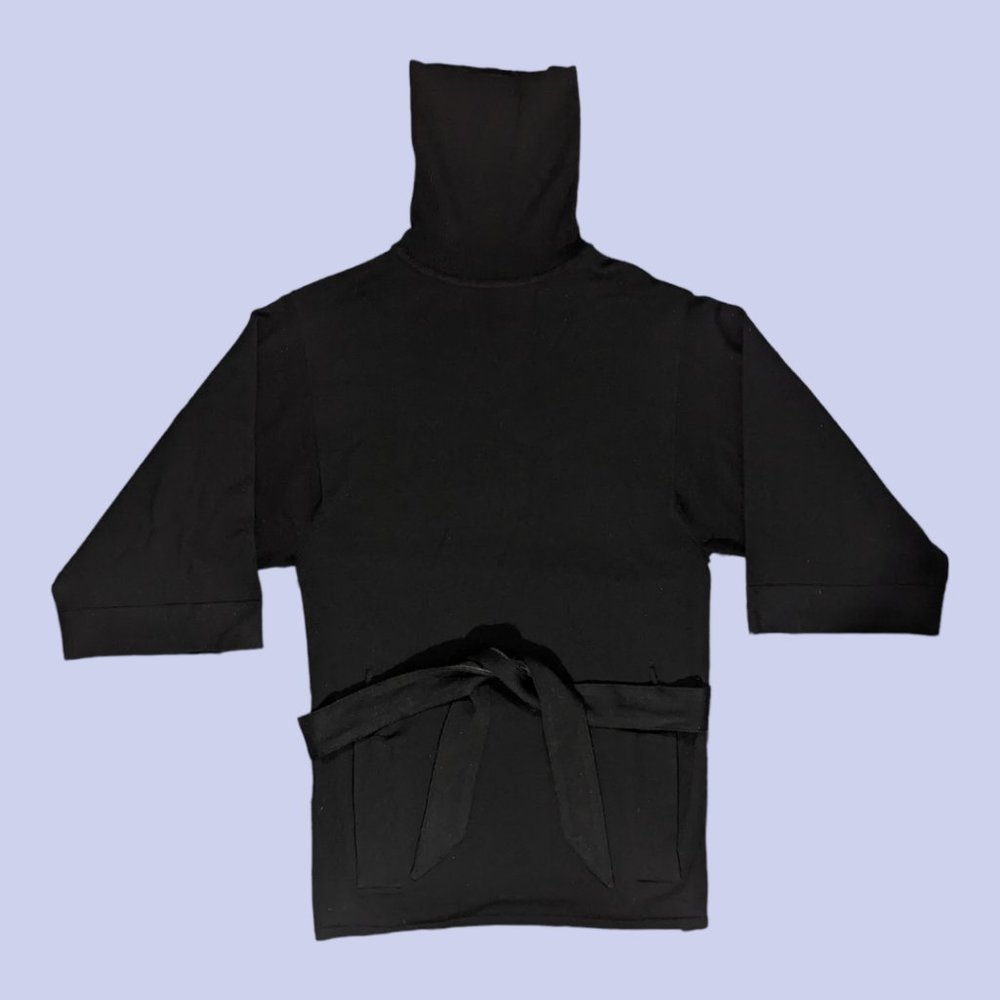Theory | NWT Women's Merino Wool Wide Sleeve Belted Turtleneck Black Petite XS